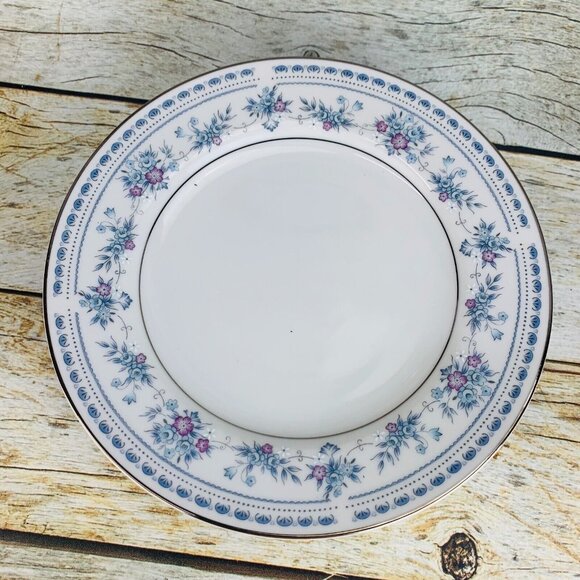 Seizan China BLUE DAWN Blue Purple Flowers Platinum Trim Salad Plates Set of 7 - Picture 6 of 11
